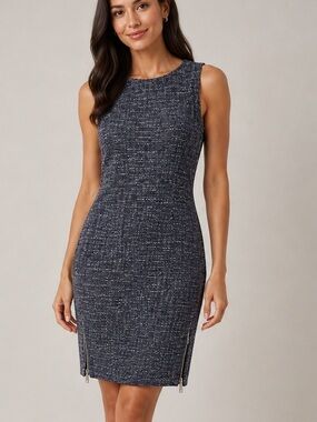 Calvin Klein Tweed dress with side zippers.